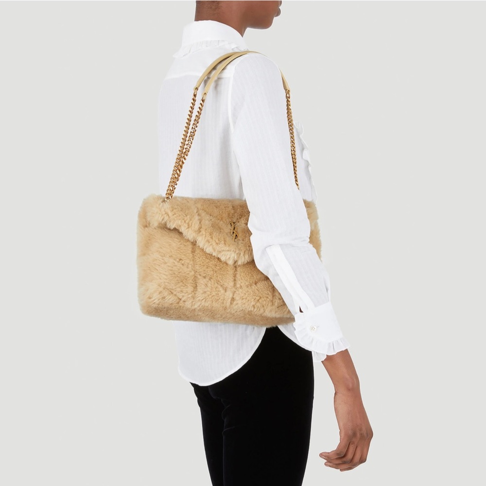 NEW! Authentic YSL SAINT LAURENT CREAM PUFFER LARGE FUR SHEARLING SHOULDER BAG - Picture 5 of 17